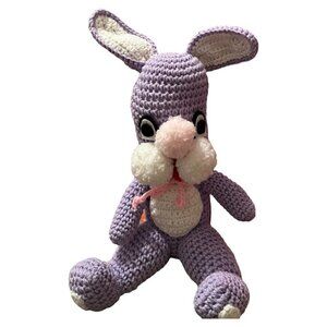 True Vintage Crocheted Amigurumi Purple Easter Bunny Rabbit Plush Stuffed Animal